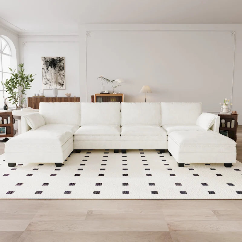 Christopher Knight Home - Noah 141.5 U-Shaped 6-Seater Sofa Couch with Movable Ottoman and Armrest Pockets, Fabric Upholstery