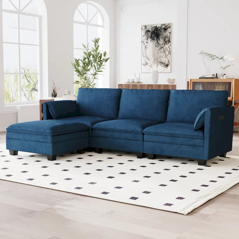 U-Shaped Sectional Sofa with Chaise Lounges and Armrest Storage Pocket Gray