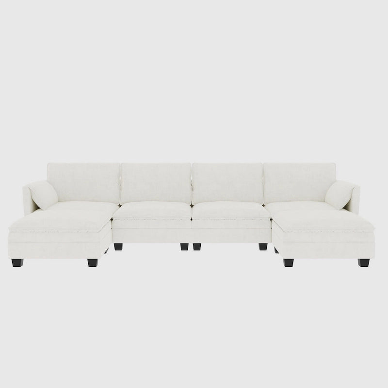 U-Shaped Sectional Sofa with Chaise Lounges and Armrest Storage Pocket Gray