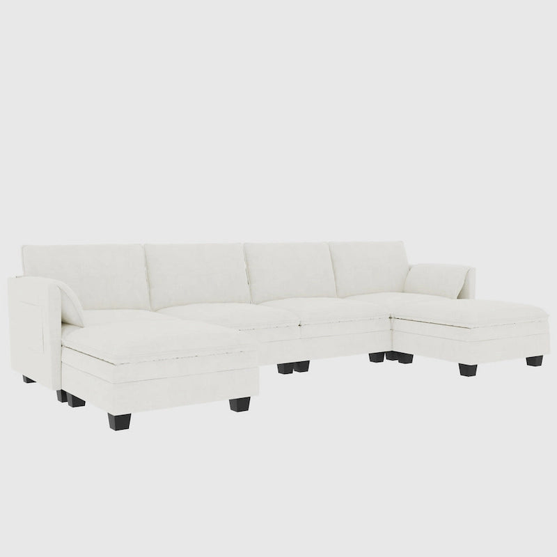 U-Shaped Sectional Sofa with Chaise Lounges and Armrest Storage Pocket Gray