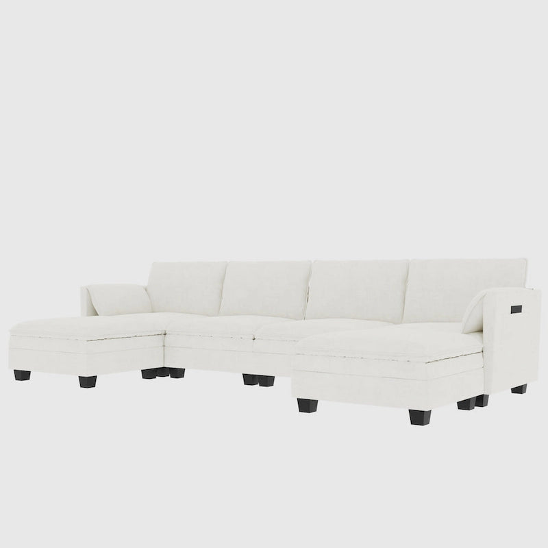 U-Shaped Sectional Sofa with Chaise Lounges and Armrest Storage Pocket Gray