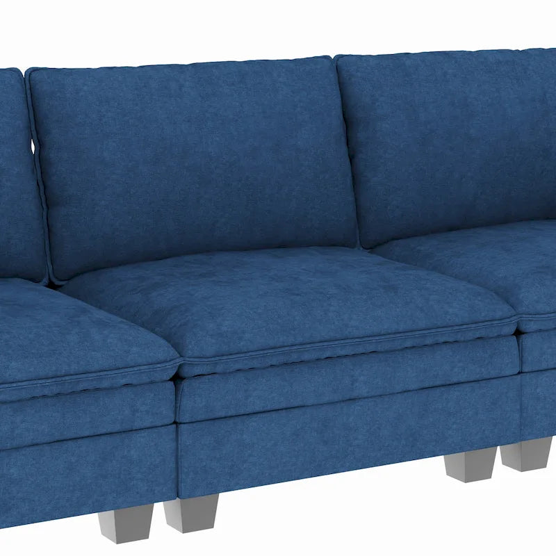 U-Shaped Sectional Sofa with Chaise Lounges and Armrest Storage Pocket Gray