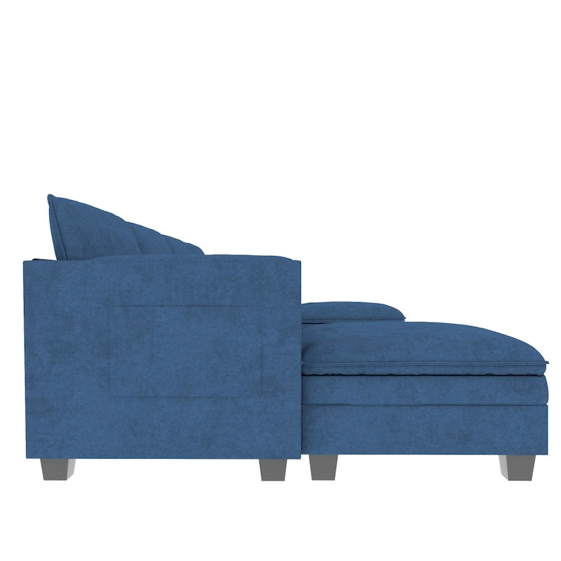 U-Shaped Sectional Sofa with Chaise Lounges and Armrest Storage Pocket Gray