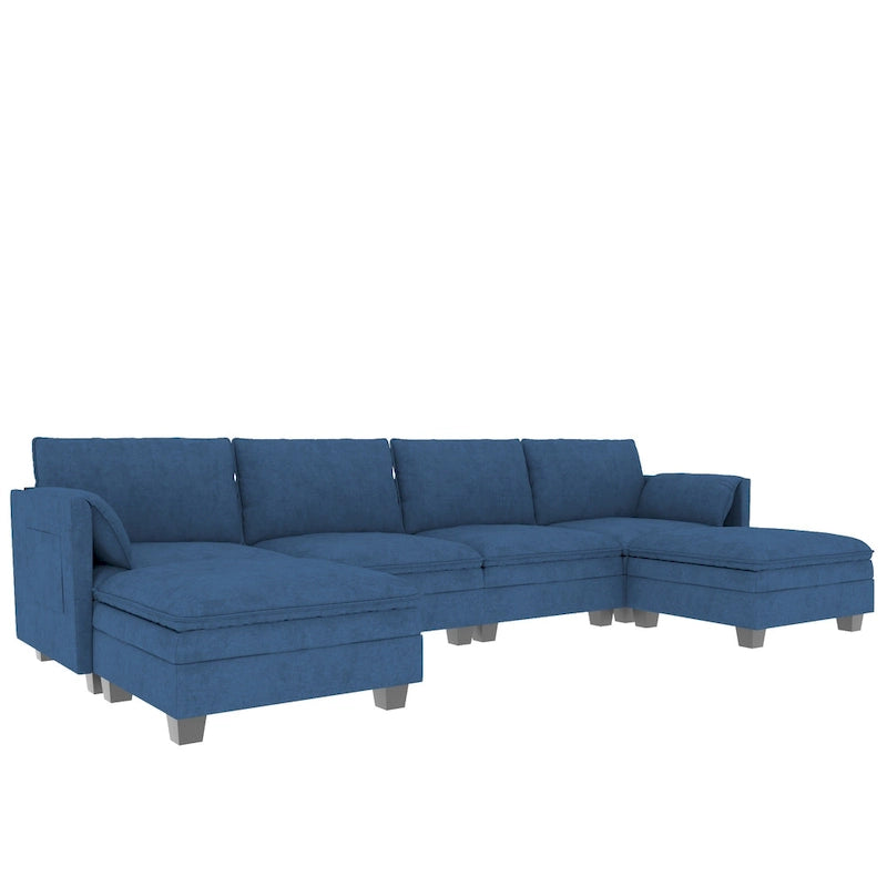 U-Shaped Sectional Sofa with Chaise Lounges and Armrest Storage Pocket Gray