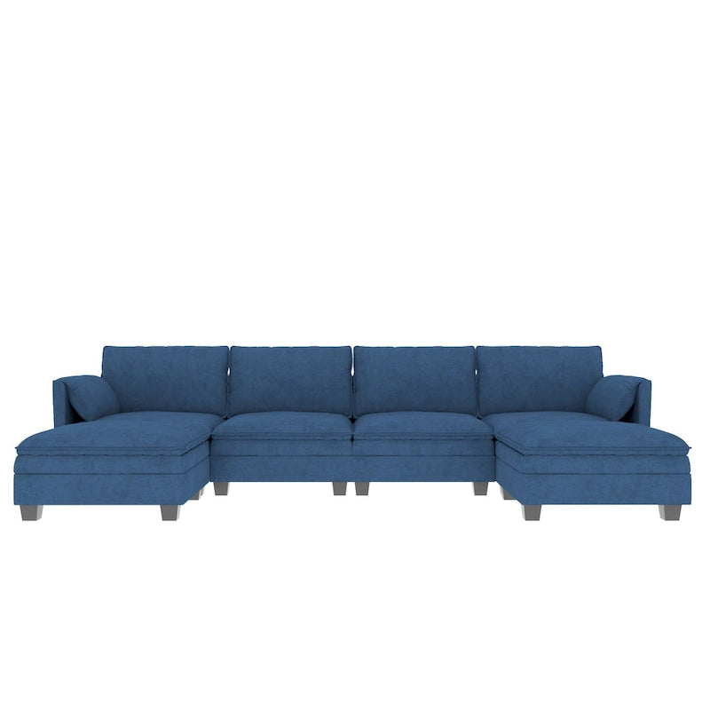 U-Shaped Sectional Sofa with Chaise Lounges and Armrest Storage Pocket Gray