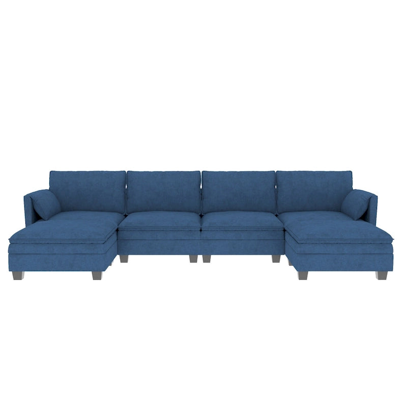 U-Shaped Sectional Sofa with Chaise Lounges and Armrest Storage Pocket Gray