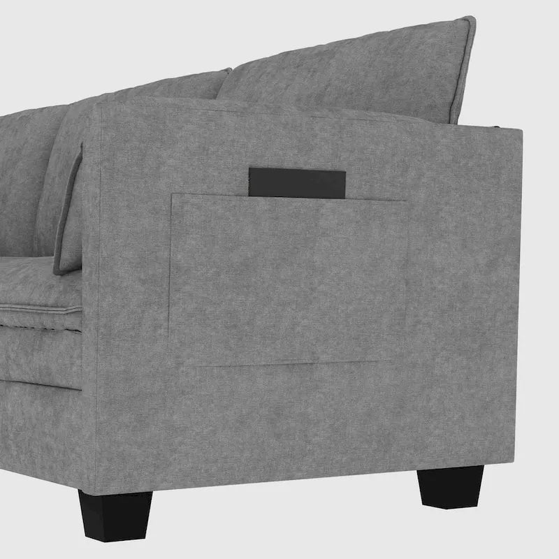 U-Shaped Sectional Sofa with Chaise Lounges and Armrest Storage Pocket Gray