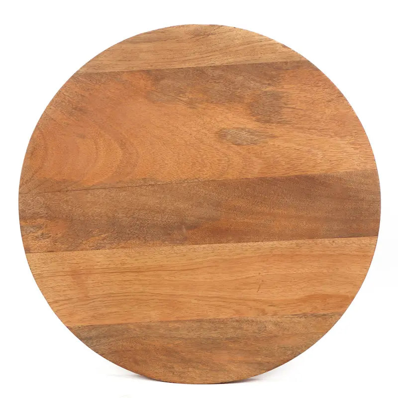 Round Mango Wood Pedestal End Table Gold Natural Accent