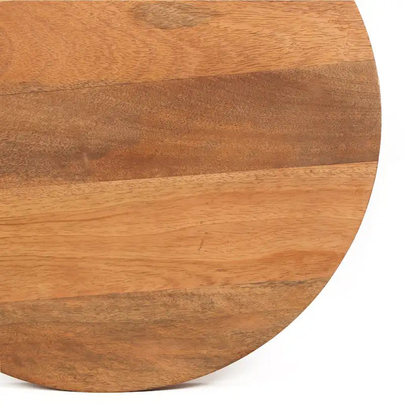 Round Mango Wood Pedestal End Table Gold Natural Accent
