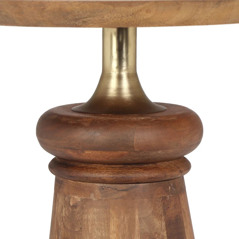 Round Mango Wood Pedestal End Table Gold Natural Accent
