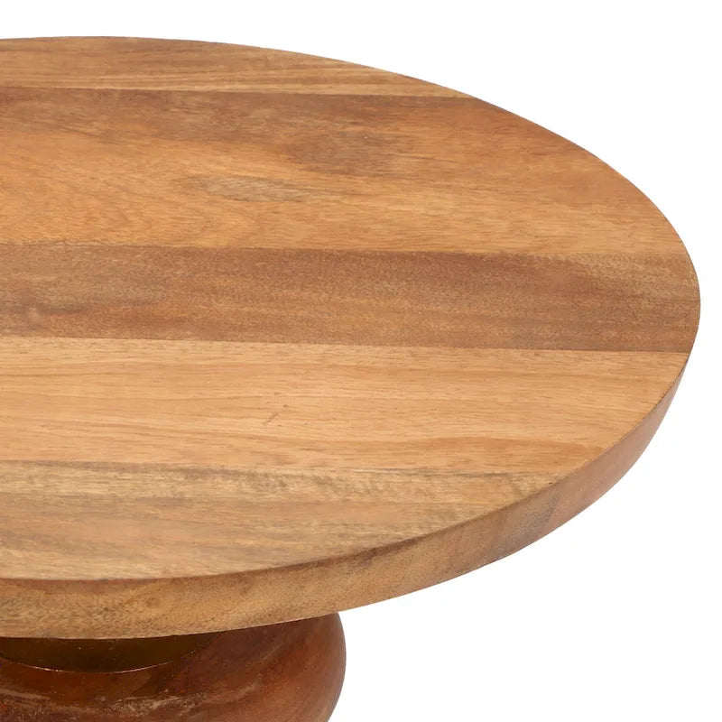 Round Mango Wood Pedestal End Table Gold Natural Accent
