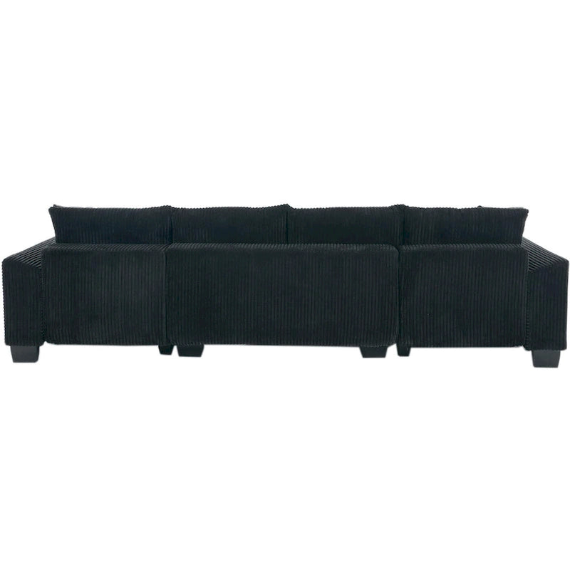 Corduroy Pull-Out Sleeper Sofa with Chaise Lounge and Back Cushions