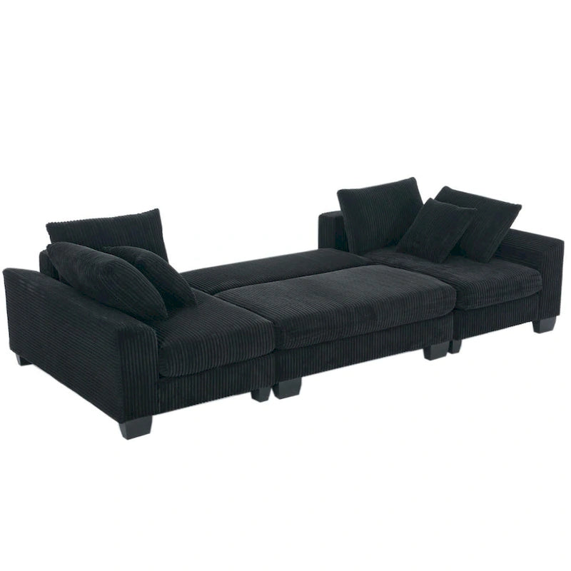Corduroy Pull-Out Sleeper Sofa with Chaise Lounge and Back Cushions