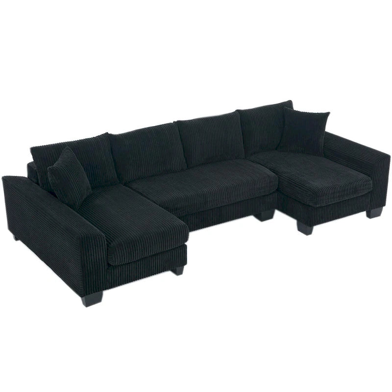 Corduroy Pull-Out Sleeper Sofa with Chaise Lounge and Back Cushions
