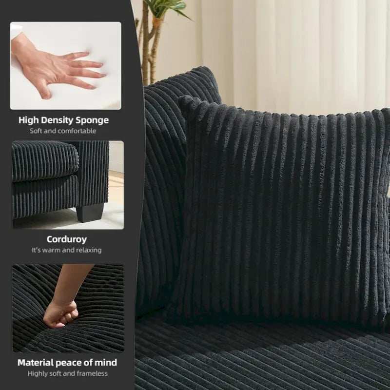 Corduroy Pull-Out Sleeper Sofa with Chaise Lounge and Back Cushions