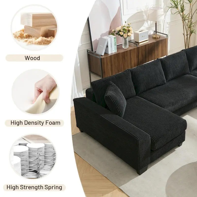 Corduroy Pull-Out Sleeper Sofa with Chaise Lounge and Back Cushions
