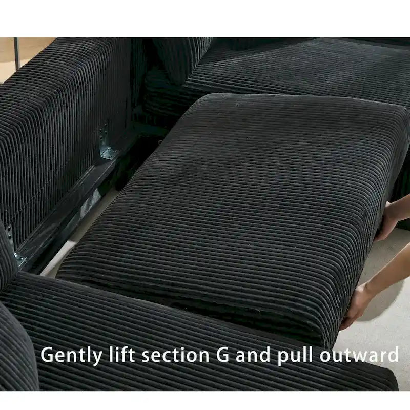 Corduroy Pull-Out Sleeper Sofa with Chaise Lounge and Back Cushions