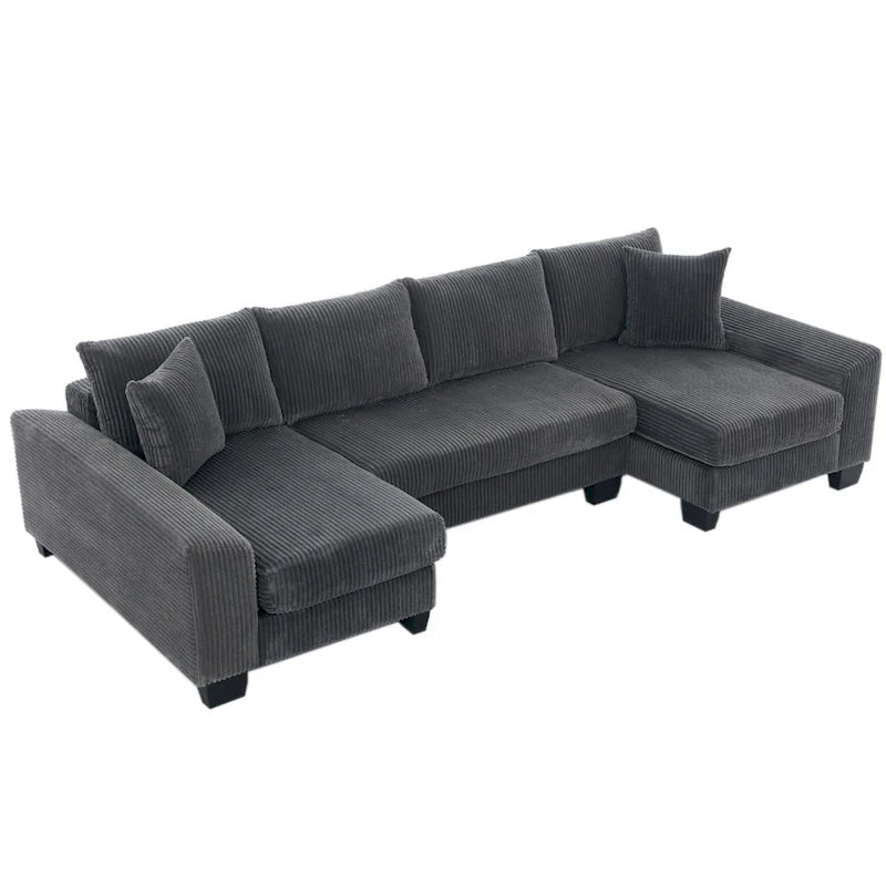 Corduroy Pull-Out Sleeper Sofa with Chaise Lounge and Back Cushions