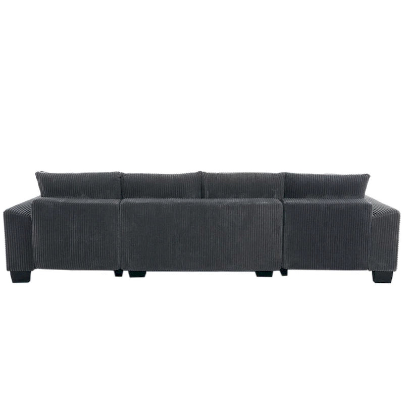 Corduroy Pull-Out Sleeper Sofa with Chaise Lounge and Back Cushions