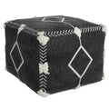 Black Cotton Geometric Tufted Square Pouf Ottoman with Boho Pattern