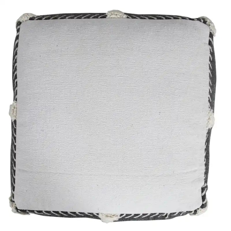 Black Cotton Geometric Tufted Square Pouf Ottoman with Boho Pattern