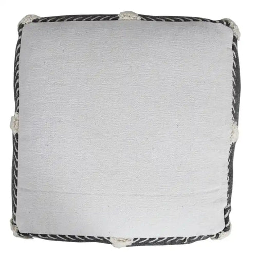 Black Cotton Geometric Tufted Square Pouf Ottoman with Boho Pattern