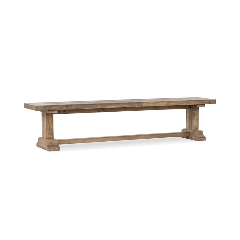 Aged Pine Reclaimed Wood Rustic Farmhouse Dining Bench Pedestal Base