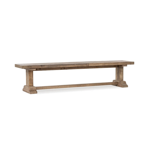 Aged Pine Reclaimed Wood Rustic Farmhouse Dining Bench Pedestal Base