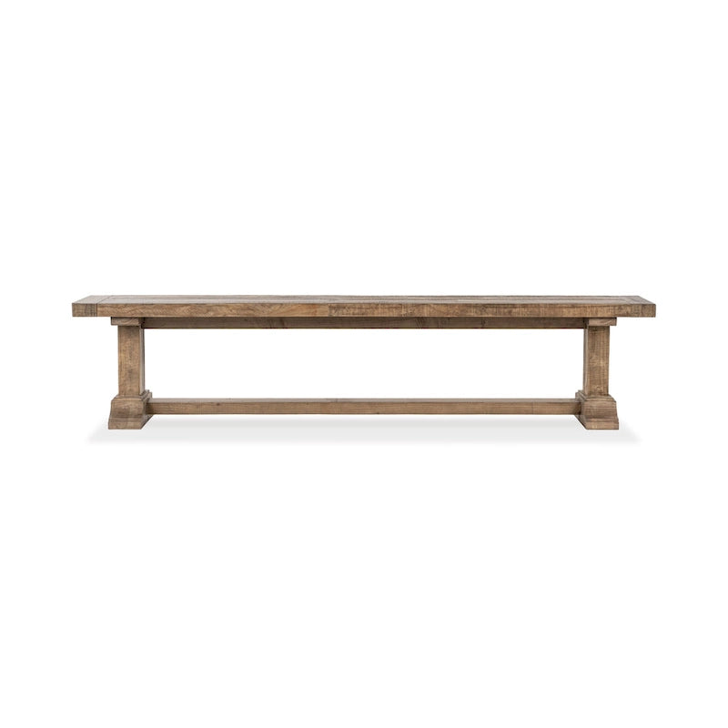 Aged Pine Reclaimed Wood Rustic Farmhouse Dining Bench Pedestal Base