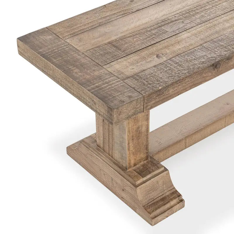 Aged Pine Reclaimed Wood Rustic Farmhouse Dining Bench Pedestal Base