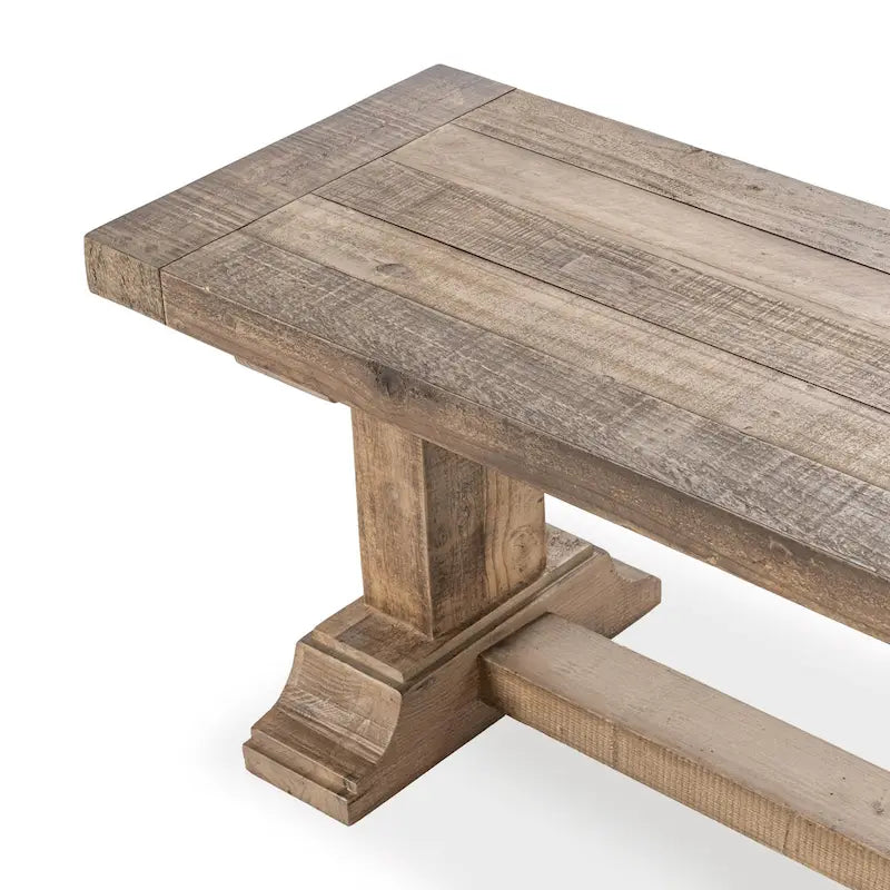Aged Pine Reclaimed Wood Rustic Farmhouse Dining Bench Pedestal Base