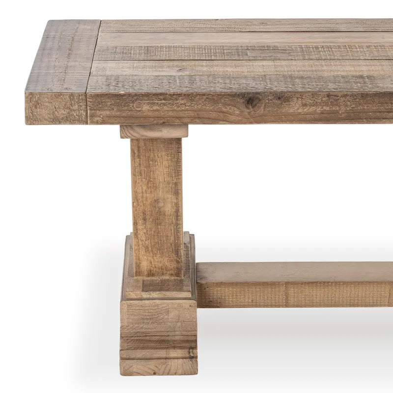 Aged Pine Reclaimed Wood Rustic Farmhouse Dining Bench Pedestal Base