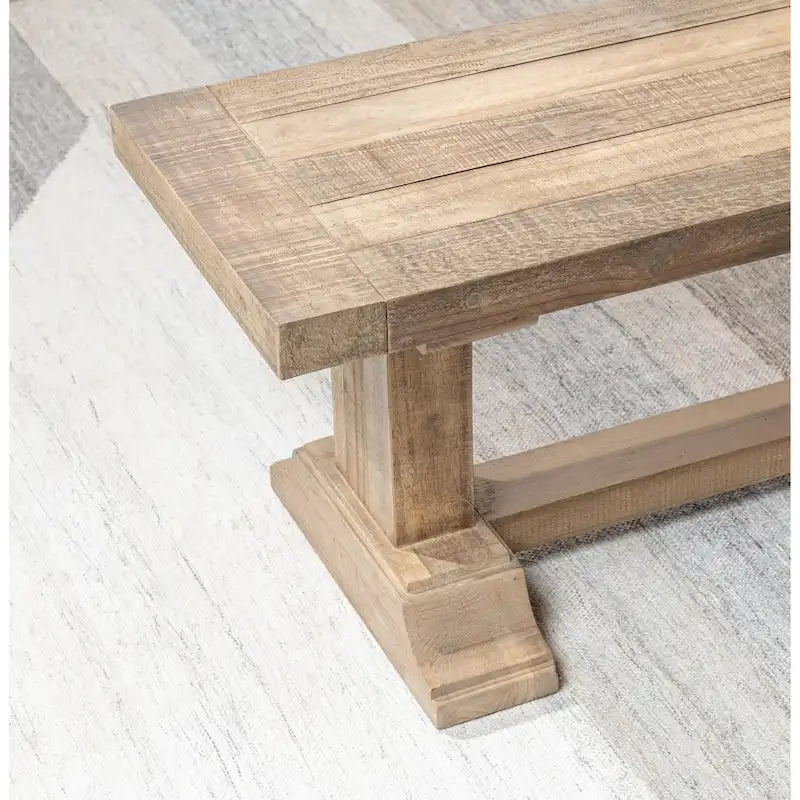 Aged Pine Reclaimed Wood Rustic Farmhouse Dining Bench Pedestal Base