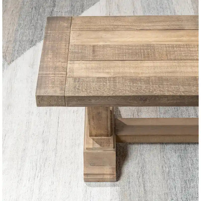 Aged Pine Reclaimed Wood Rustic Farmhouse Dining Bench Pedestal Base