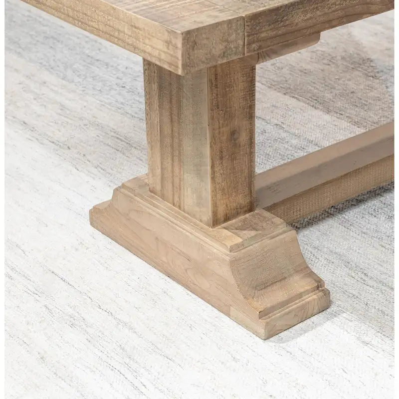 Aged Pine Reclaimed Wood Rustic Farmhouse Dining Bench Pedestal Base