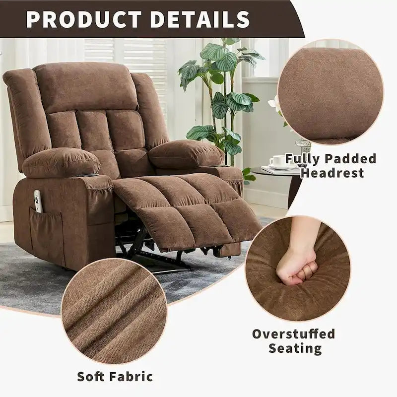 Wide Seat Rocking Recliner Chair with Massage Heat Cup Holder Grey