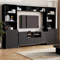 Black Fluted TV Stand with Open Bookshelf Cabinets Drawers Media Console