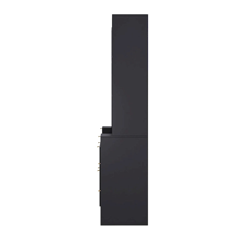 Black Fluted TV Stand with Open Bookshelf Cabinets Drawers Media Console