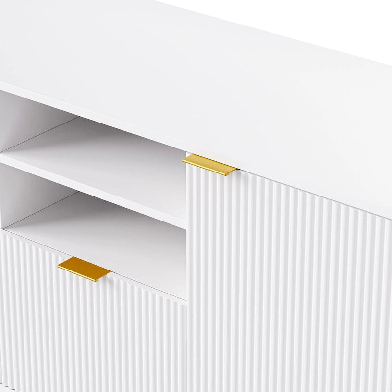 Black Fluted TV Stand with Open Bookshelf Cabinets Drawers Media Console