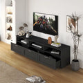 Modern Black 70-Inch TV Stand with Open Shelves and Storage Drawers