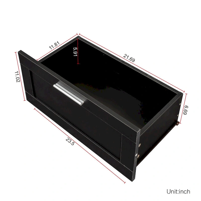 Modern Black 70-Inch TV Stand with Open Shelves and Storage Drawers