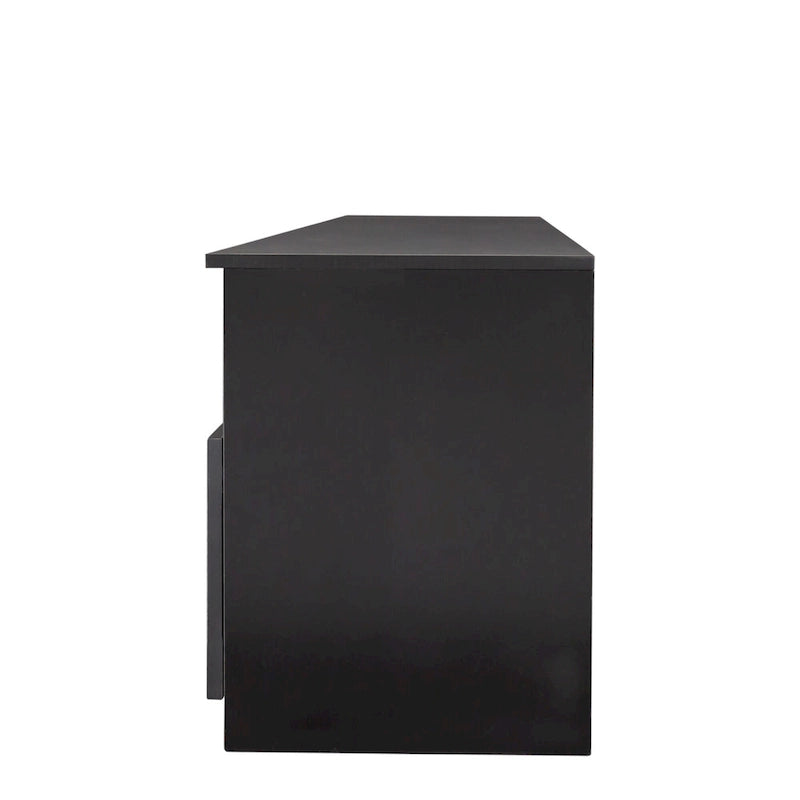 Modern Black 70-Inch TV Stand with Open Shelves and Storage Drawers