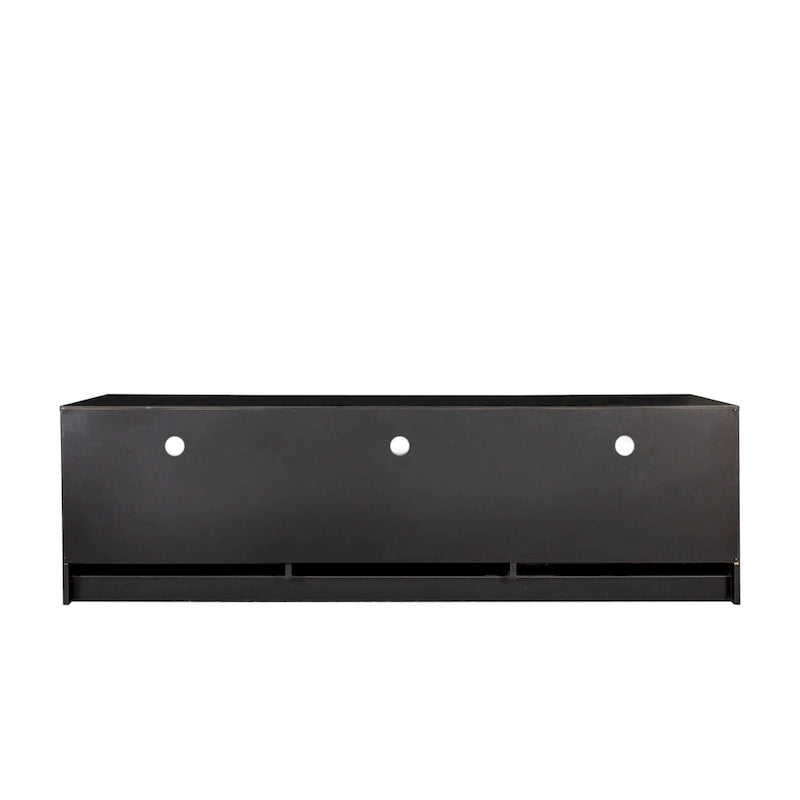 Modern Black 70-Inch TV Stand with Open Shelves and Storage Drawers