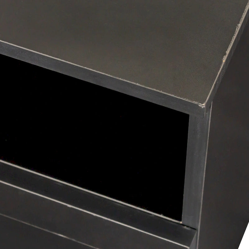 Modern Black 70-Inch TV Stand with Open Shelves and Storage Drawers