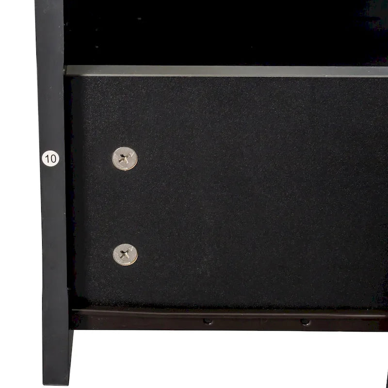 Modern Black 70-Inch TV Stand with Open Shelves and Storage Drawers