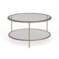 Round Two-Tier Glass Top Coffee Table with Metallic Gold Frame