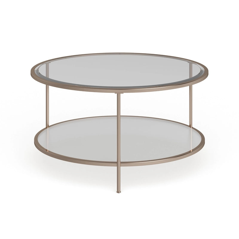 Round Two-Tier Glass Top Coffee Table with Metallic Gold Frame