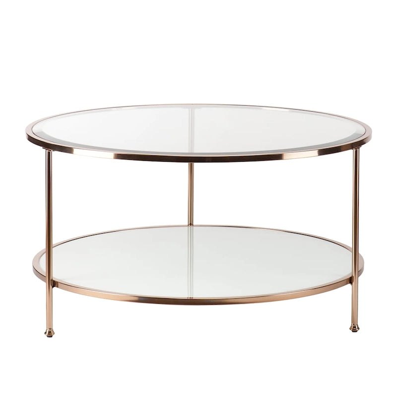 Round Two-Tier Glass Top Coffee Table with Metallic Gold Frame