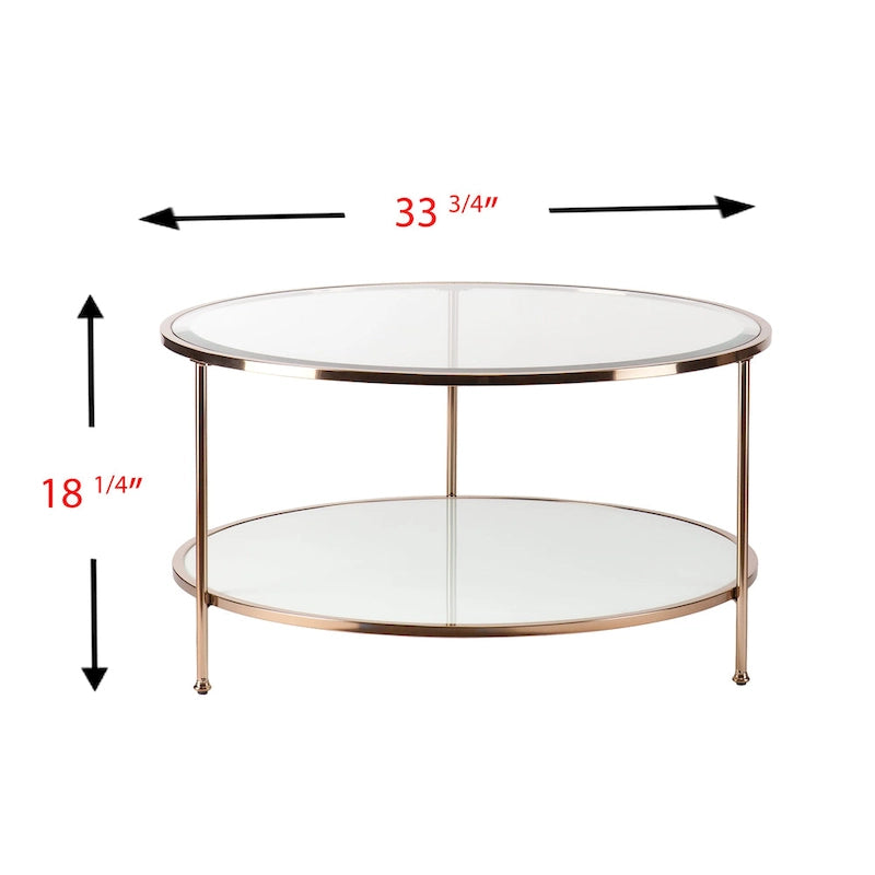 Round Two-Tier Glass Top Coffee Table with Metallic Gold Frame