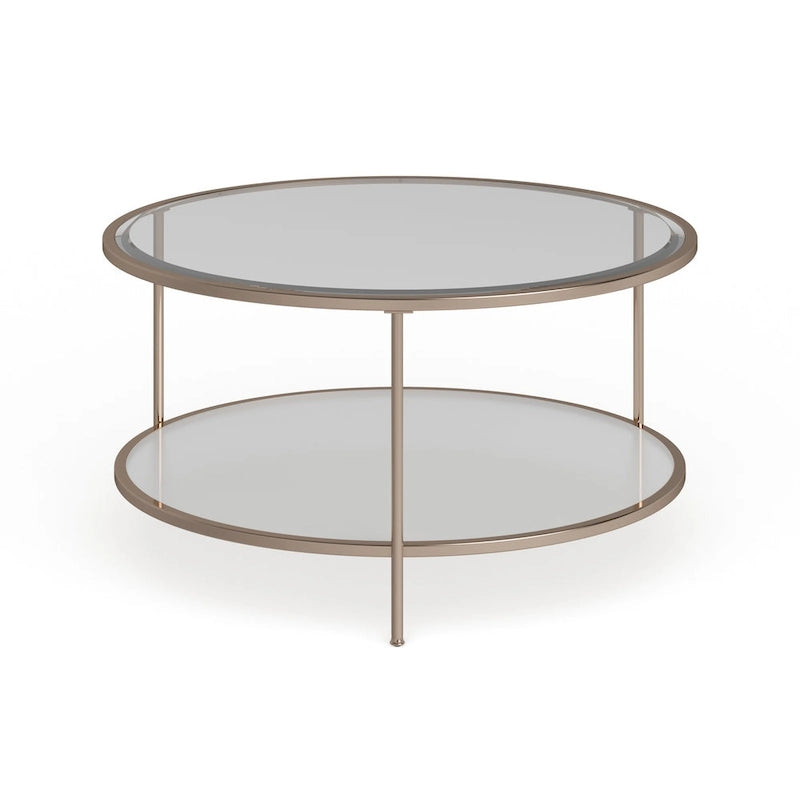 Round Two-Tier Glass Top Coffee Table with Metallic Gold Frame